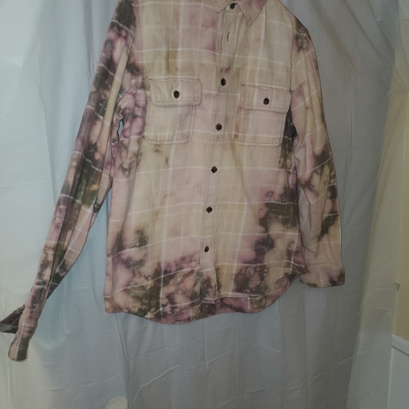 Upcycled Bleached Flannel with Giant Floral Peace Sign on back Sz. M - Picture 2 of 3